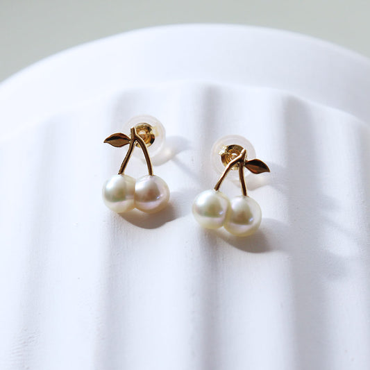 あこや真珠 双子真珠(ツインパール)チェリーピアス K18YG 無調色 ナチュラルパール