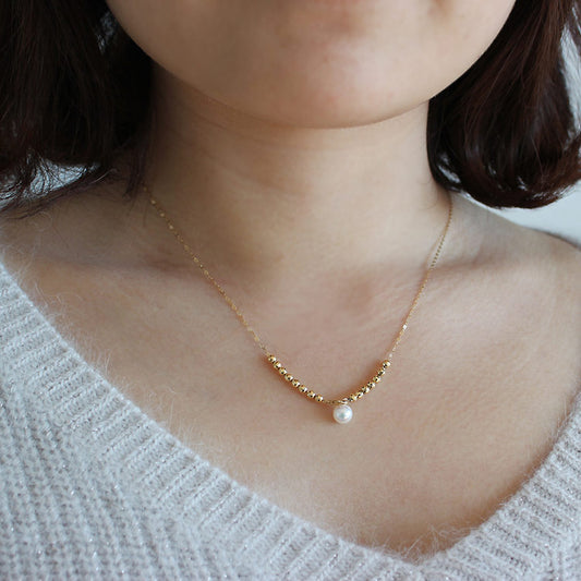 あこや真珠 6.0-7.0mm【ベビーパール】【K18YGミラーボール】【パール ネックレス】K18YG【イエローゴールド】 / PT850 プラチナ 【真珠】【パール】【ネックレス】海水真珠 ステーションネックレス 【パールスライド】【特許番号】特許第6805455号