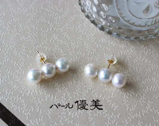 数粒ライン あこや真珠 ピアス 7-7.5mm K18YGorK14WG ピアス