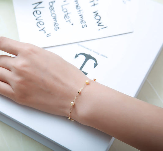 あこや真珠 海水真珠 K18YG【アコヤ真珠】【ナチュラルゴールド】ベビーパール ブレスレット ミラーボール ステーションブレスレット【パールスライド】【特許番号】特許第6805455号