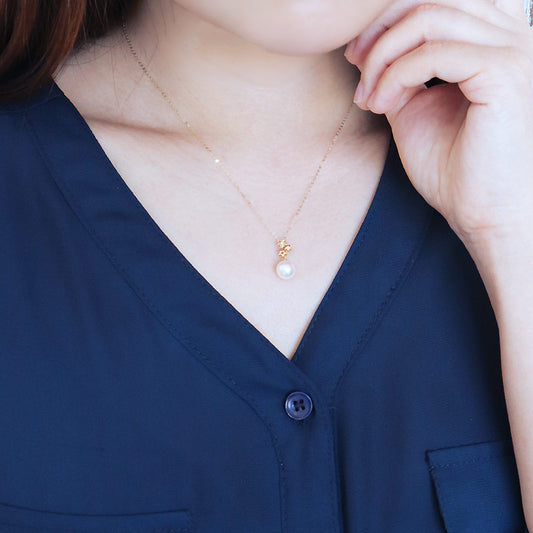 あこや真珠 K18YG DIA ネックレス ダイヤ 星 パールダイヤ akoya necklace D0.01ct 1pcs