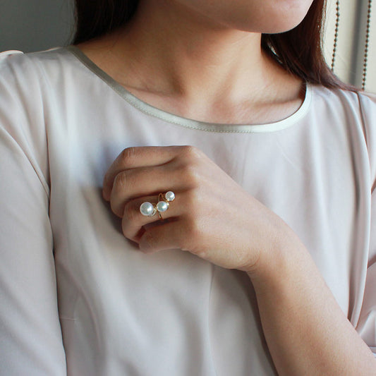 Akoya海水珍珠【Akoya珍珠】【珍珠】【5-9mm】珍珠钻石【K18戒指】【Elegant & Curve平衡戒指【DIA】【白粉色】【特价】【新品】【商品保修】