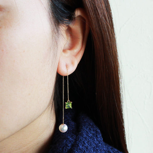 Akoya 珍珠【Akoya 珍珠与天然石合作款 7.5-8mm】K18YG【黄金】【珍珠】【珍珠】【耳环】海水珍珠【美式耳环】Akoya 珍珠 珍珠抓耳钉 珍珠配饰 女装 女装 摇摆型 简约时尚优雅的礼物