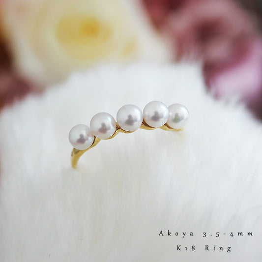 Akoya pearl K18YG several grain line several grain ring baby pearl akoya ring
