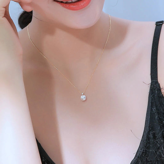 あこや真珠 一粒ダイヤ ネックレス K18YG or K18WG D0.04ct 1pcs 真珠のサイズが選べる パールダイヤ