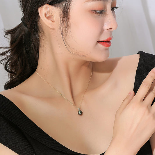 K18YG 黒蝶真珠 9-10mm DIA ネックレス ダイヤ パールダイヤ tahitian pearl necklace D0.03ct 3pcs