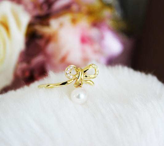 Akoya 珍珠 K18YG DIA 戒指钻石缎带珍珠钻石 Akoya 戒指 D0.05ct 10pcs