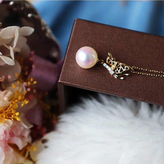 あこや真珠 K18YG 8.5-9ミリ 蝶々 DIA ネックレス ダイヤ パールダイヤ akoya necklace D0.04ct 4pcs