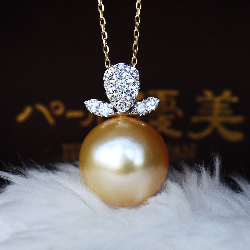 ターコイズ【高級】南洋真珠　ダイヤモンド付きネックレスk18