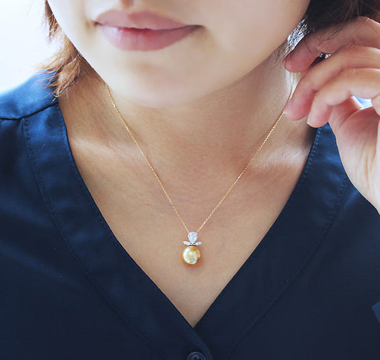 K18/K18WG 南洋真珠 12mm 高級 DIA ネックレス ダイヤ パールダイヤ southsea pearl necklace D0.28ct 11pcs