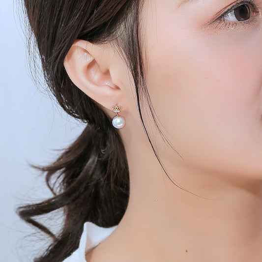 Akoya 珍珠 K18YG 皇冠 DIA 耳环 钻石 珍珠 钻石 akoya 皇冠 piace D0.02ct 8pcs