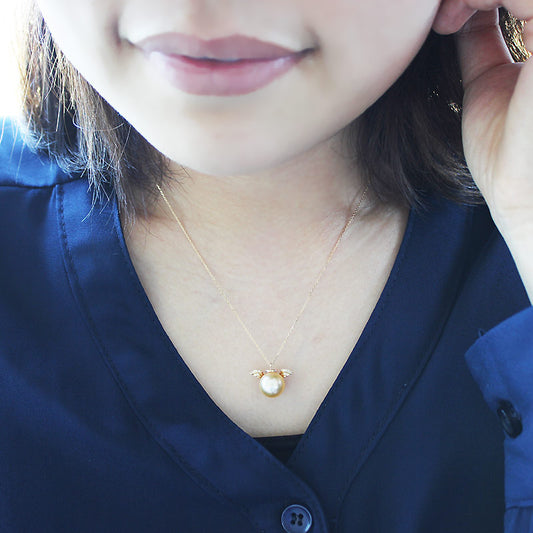 K18 南洋真珠 9-10mm DIA ネックレス ダイヤ パールダイヤ southsea pearl necklace D0.028ct 12pcs