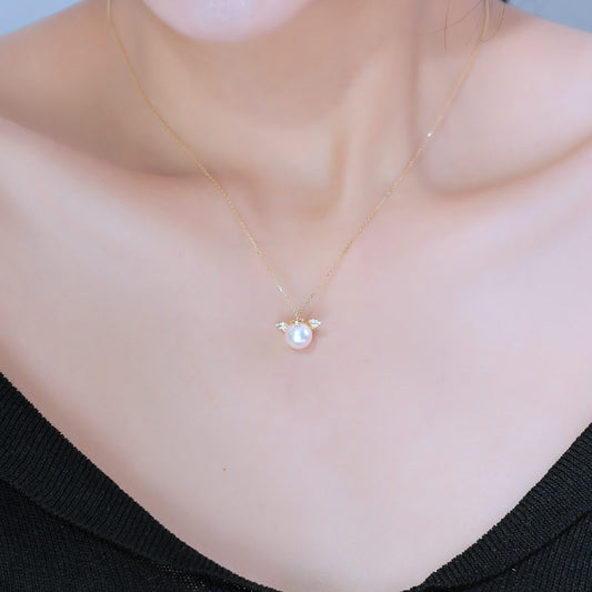 あこや真珠 K18YG 8.5-9mm DIA Angelパールネックレス ダイア Akoya pearl necklace D0.028ct 12pcs パールダイヤ 天使ネックレス