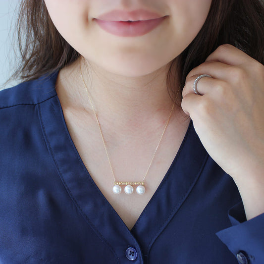 あこや真珠 8-8.5mm ネックレス 海水真珠【K18YG 星の雫 ネックレス】数粒ライン 本真珠 あこやパール パールネックレス パールアクセサリー レディース 女性 シンプル おしゃれ かわいい プレゼント 贈り物