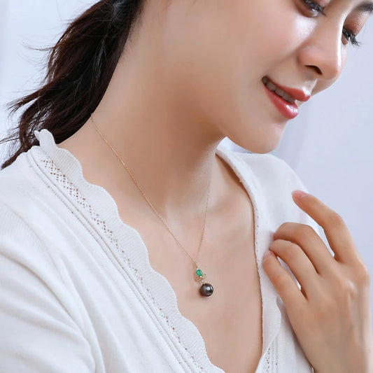 黒蝶真珠 ネックレス 18K EMERALD DIA ネックレス ダイア tahitian pearl necklace EMERALD0.2ct D0.02ct 2pcs パールダイヤ