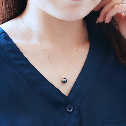 K18YG 黒蝶真珠 一粒 DIA ネックレス ダイヤ パールダイヤ Tahitian pearl necklace D0.04ct 1pcs