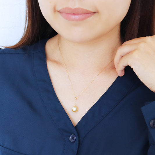 南洋真珠 K18YG 9-10mm Y字ネックレス southsea pearl necklace