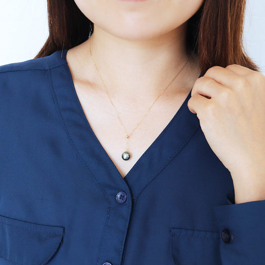 黒蝶真珠【9-10mm】Y字ネックレス スライド式【タヒチ真珠 ネックレス】K18【イエローゴールド】K18WG【ホワイトゴールド】【パール】【ネックレス】パールネックレス パールアクセサリー レディース 女性 一粒パール 一粒 シンプル おしゃれ 上品 プレゼント 贈り物