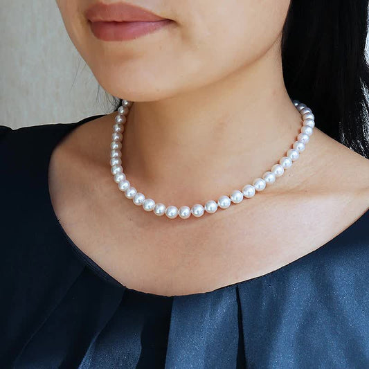 akoya 海水真珠 準花珠 アコヤ真珠 準花珠真珠 ネックレス 7.5-8.0mm 全長42cm 真珠品質保証付 真珠クロス付 真珠専用ケース付 冠婚葬祭 卒業式 入学式 フォーマルネックレス