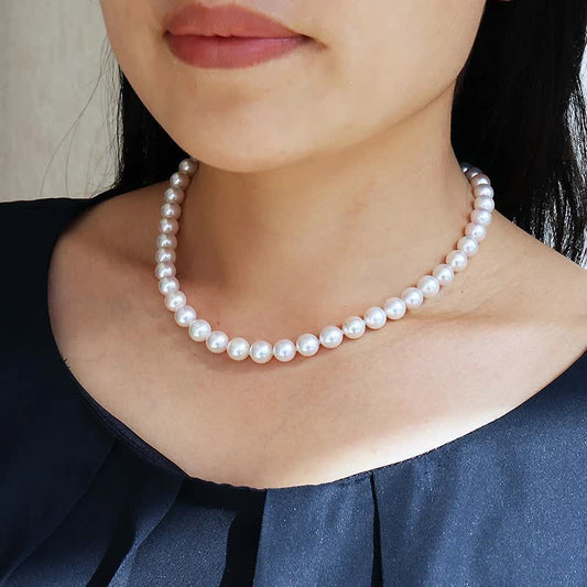 akoya 海水真珠 準花珠 アコヤ真珠 準花珠真珠 ネックレス 8.0-8.5mm 全長42cm 真珠品質保証付 真珠クロス付 真珠専用ケース付 冠婚葬祭 卒業式 入学式 フォーマルネックレス