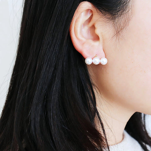 Several grain line Akoya pearl earrings 7-7.5mm K18YG several grain pearl earrings