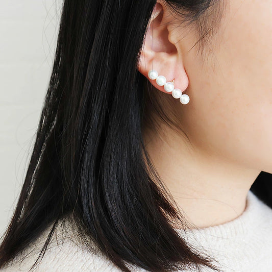 Several grain line 5 grains Akoya pearl earrings 5-6mm baby pearl K18YG earrings