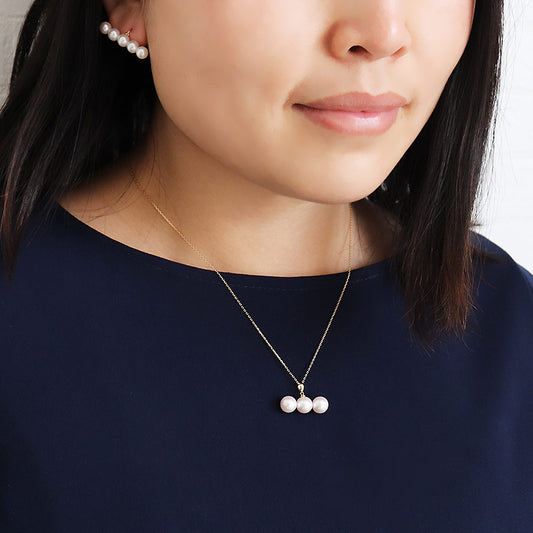 あこや真珠 ネックレス K18YG 7-7.5mm 数粒ラインネックレス 3粒タイプ