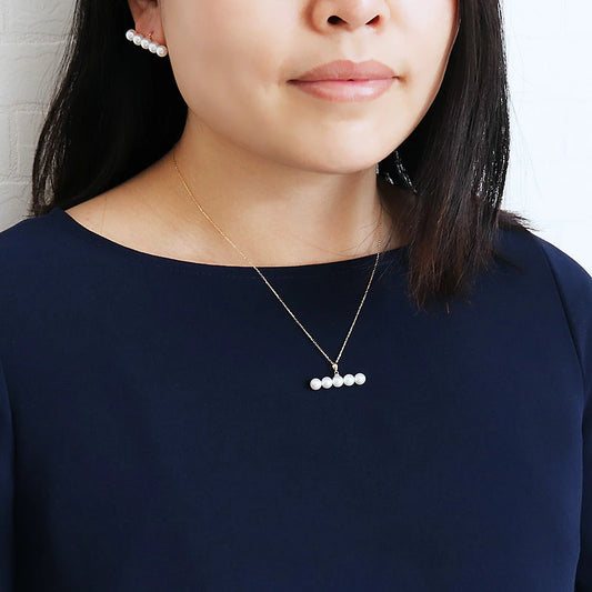 数粒ライン あこや真珠 ネックレス 5-6mm K18YG 5粒タイプ