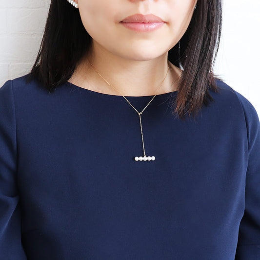 Akoya pearl Y-shaped necklace K18YG 5-6mm baby pearl several-grain line necklace 5-grain type necklace
