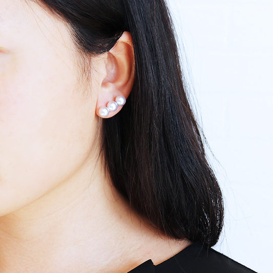 Akoya pearl natural blue few grain line earrings untoned 7-7.5mm K18YG or K14WG earrings mysterious color 3 grain type