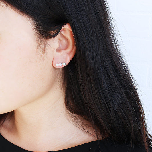 Akoya pearl natural blue few grain line earrings untoned 4-5mm K18YG or K14WG earrings mysterious color rare baby pearl 3 grain type