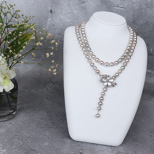 【アコヤ真珠 無調色】【7.5-8mm】【ナチュラルブルー】 【真珠】【ロングネックレス90cm】 ナチュラル 新作 製品保証 セール 送料無料