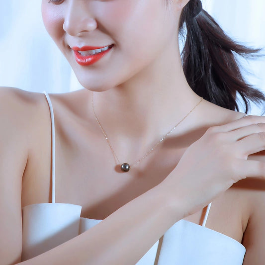 黒蝶真珠【9-10mm】【真珠 ネックレス】K18YG【イエローゴールド】K18WG【ホワイトゴールド】スルーネックレス【パール】【ネックレス】スライドピンタイプ パールネックレス パールアクセサリー レディース 女性 一粒パール 一粒 シンプル おしゃれ 上品 プレゼント 贈り物