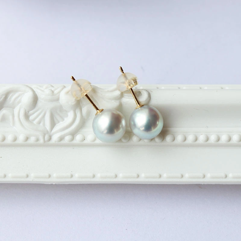 K18YG Akoya pearl 3 grains DIA earrings diamond pearl diamond akoya piace D0.07ct 6pcs