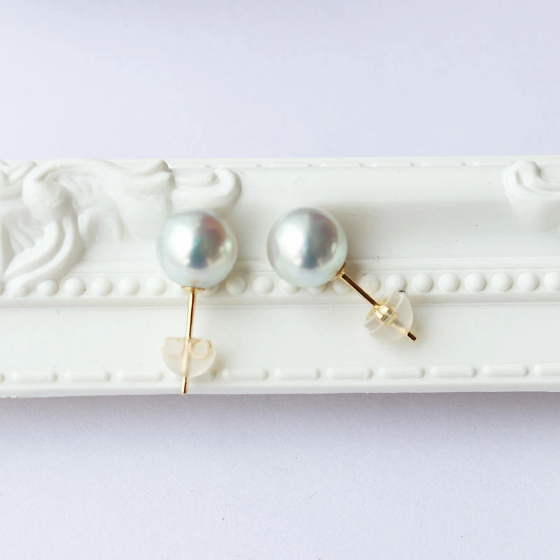 K18YG Akoya pearl 3 grains DIA earrings diamond pearl diamond akoya piace D0.07ct 6pcs