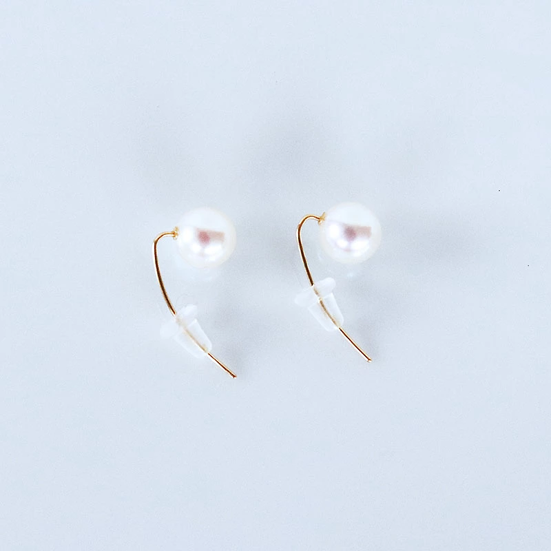 K18 あこや真珠 ピアス 7-7.5mm ナチュラルクリーム パールピアス 18金 カーブピアス アコヤ真珠