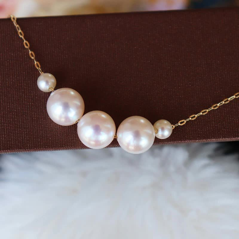 Pearl Akoya pearl necklace akoya K18 baby pearl through necklace pearl necklace Akoya Akoya Akoya pearl genuine pearl Akoya pearl white pink pearl necklace pearl necklace women's simple fashionable cute elegant present gift