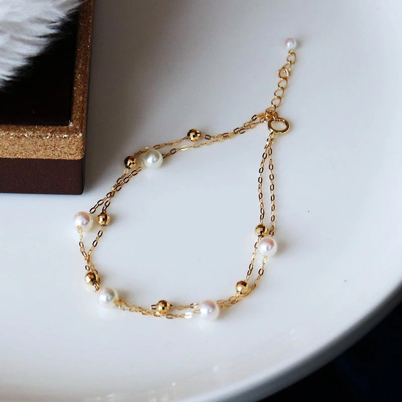 あこや真珠 2連ブレスレット ベビーパール4-5mm K18YG or K14WG 希少サイズのベビーパール【パールスライド】【特許番号】特許第6805455号