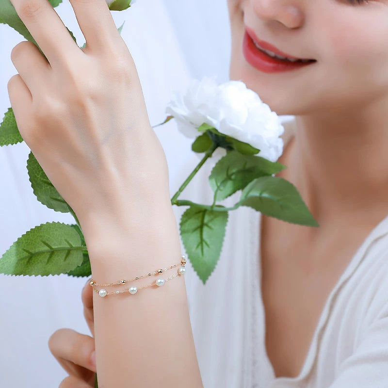 あこや真珠 2連ブレスレット ベビーパール4-5mm K18YG or K14WG 希少サイズのベビーパール【パールスライド】【特許番号】特許第6805455号