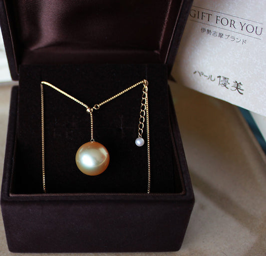 [South Sea pearl natural gold 13 mm] K18YG [yellow gold] K14WG [white gold] [pearl] [pearl] [necklace] Y-shaped necklace [slide] casual gift
