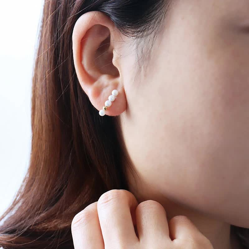 Akoya seawater pearl Akoya pearl earrings several line earrings 3.5-4mm K18/K14WG [Pearl] [Pearl] [Pierce]