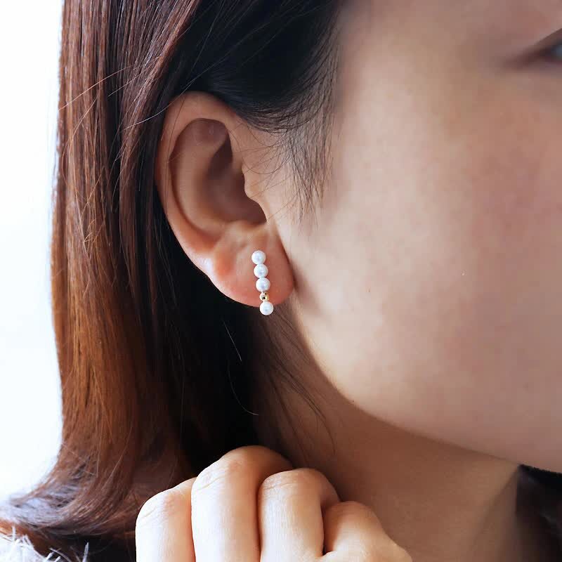 Akoya seawater pearl Akoya pearl earrings several line earrings 3.5-4mm K18/K14WG [Pearl] [Pearl] [Pierce]