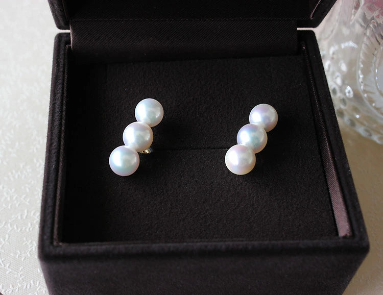 Several grain line Akoya pearl earrings 7-7.5mm K18YGorK14WG earrings