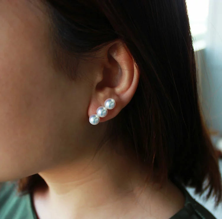 あこや真珠 数粒ラインピアス バランス 7-7.5mm K18YGorK14WG ピアス あこや真珠 数粒ラインピアス バランス 7-7.5mm K18YGorK14WG ピアス