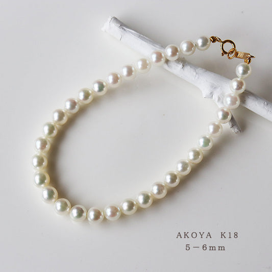 akoya【Akoya珍珠】【婴儿珍珠】【Akoya珍珠5-6mm】【手链】【白色】海水珍珠【特价】【新品】【产品保修】K18YG【黄金】