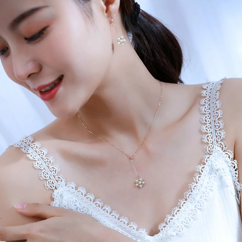 Akoya pearl baby pearl [Akoya pearl] [K18YG snowflake necklace] Y-shaped necklace rare size