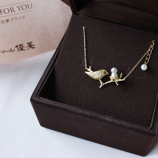 akoya seawater pearl [Akoya pearl] [Limited quantity super rare] [K18 DIA necklace small bird parent and child] pearl diamond baby pearl [bargain price] [new product] [product warranty] <Excellent Special> <home delivery free shipping>