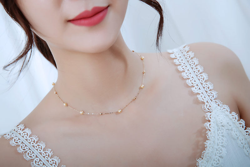 Akoya Pearl Seawater Pearl K18YG [Akoya Pearl] [Natural Gold] Baby Pearl Mirror Ball Station Necklace [Pearl Slide] [Patent Number] Patent No. 6805455