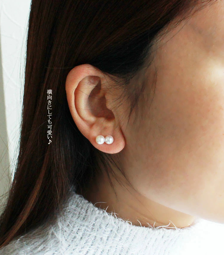 Several grain line twin earrings double earrings Akoya pearl earrings 5.5-6mm baby pearl K18YG several grain pearl earrings