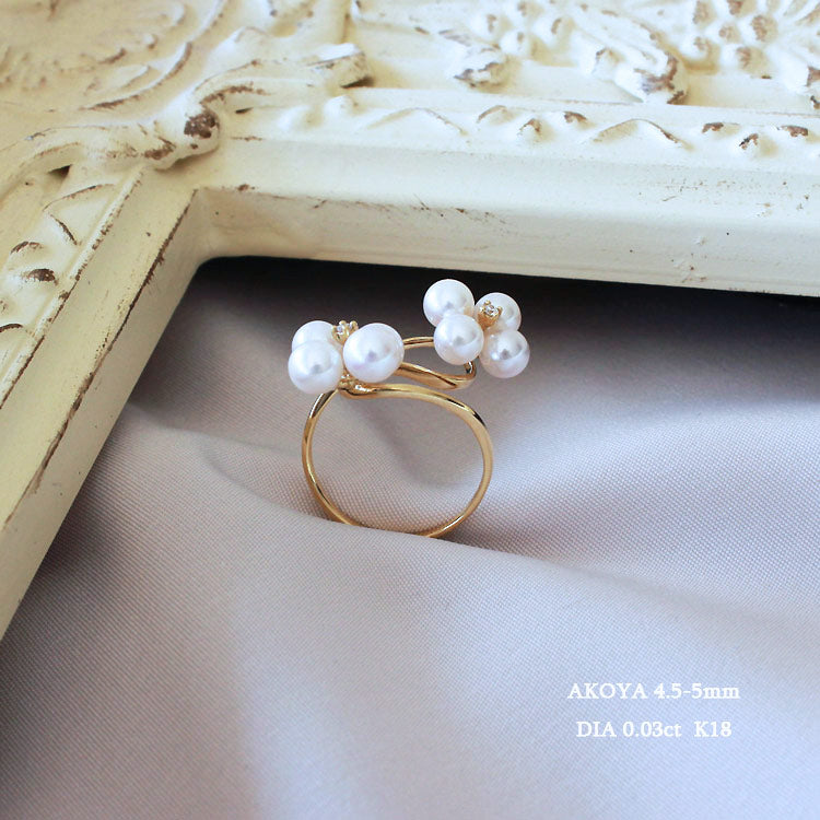 akoya sea water pearl [Akoya pearl] [pearl] [4.5-5mm] pearl diamond baby pearl [K18 ring] [FLOWER ring [DIA] [white pink] [bargain price] [new work] [product warranty]